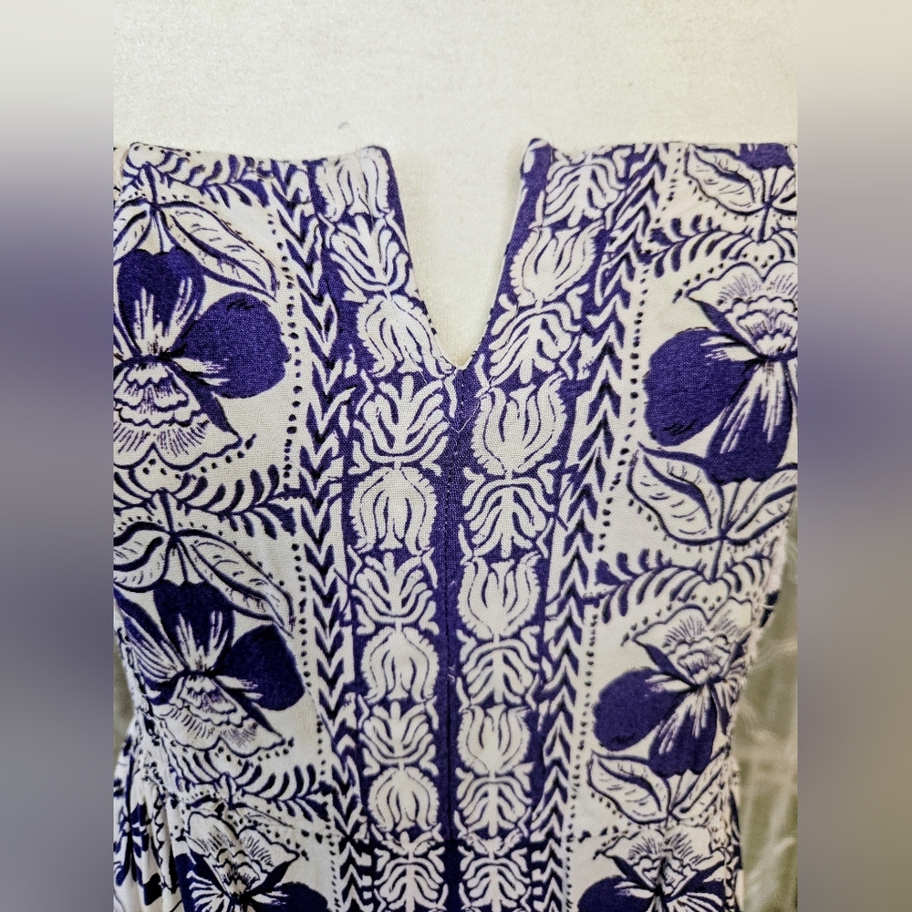 Angie Boho Blue and White Spaghetti Strap Smocked Maxi Dress Size L - Picture 3 of 9
